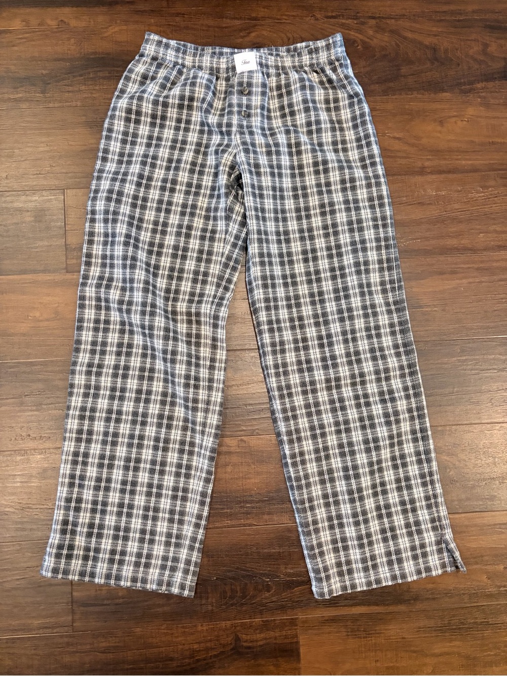 Aritzia TNA Slowdown Flannel Lounge Pants Gray Plaid XS 100% Cotton